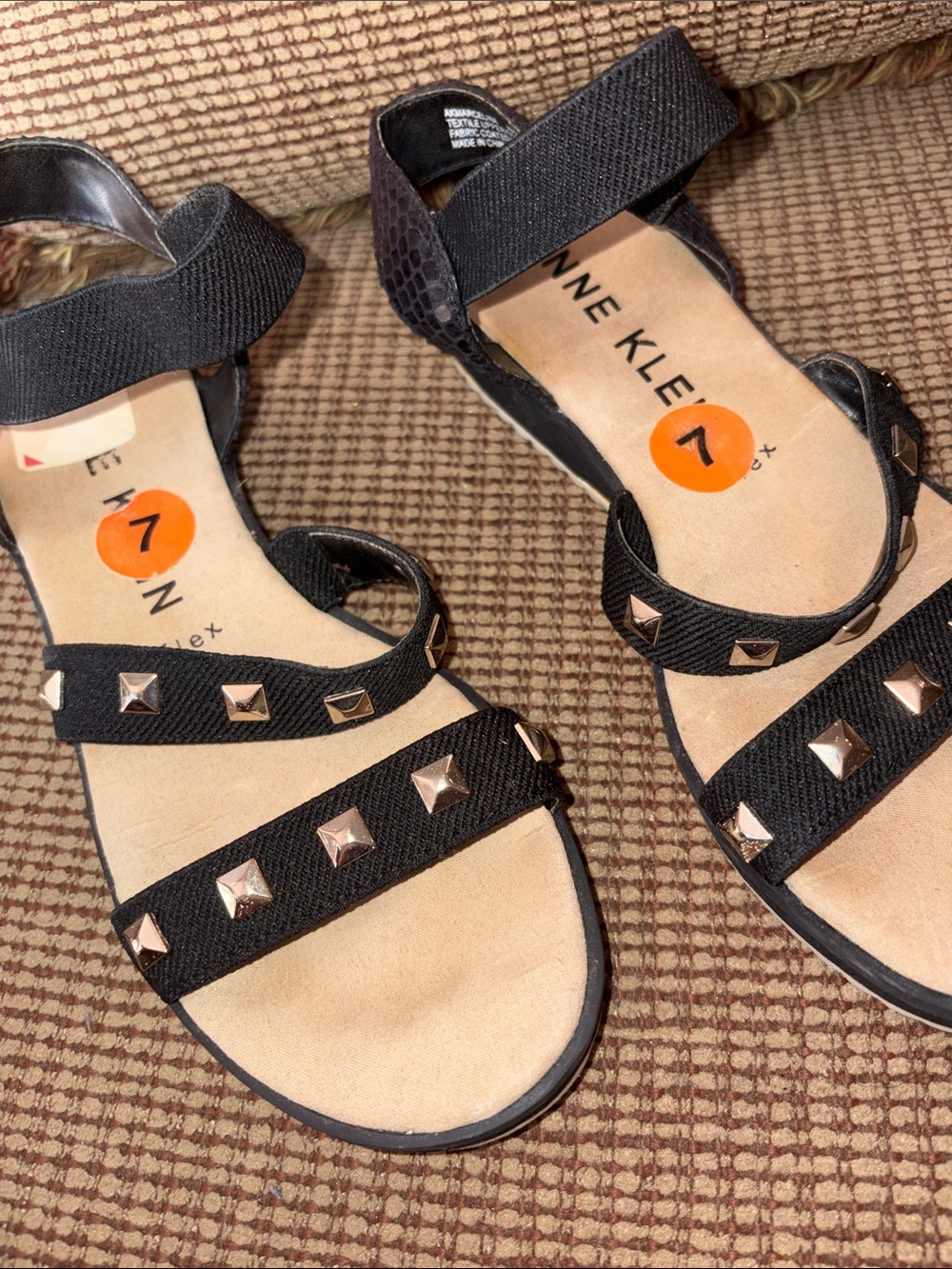 Anne Klein Size 7 Black Strappy Sandals with Silver Studs